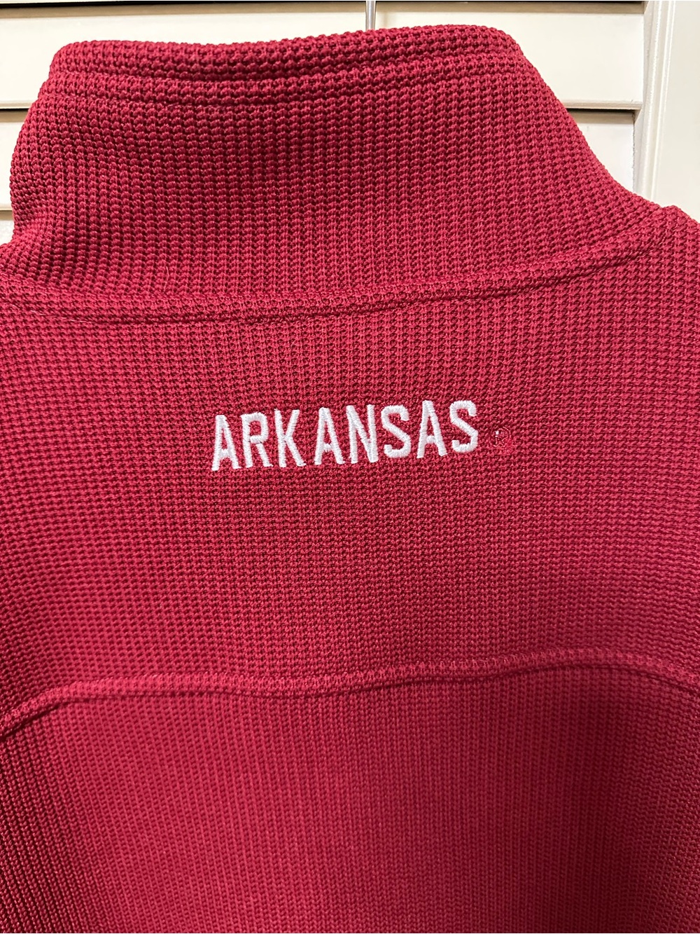 Arkansas Embroidered Red Men’s Quarter Zip Knit Sweater